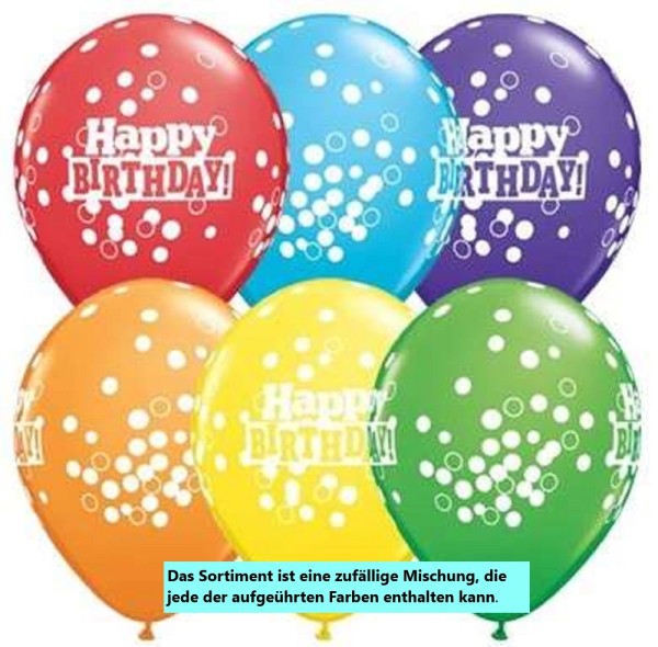 Happy Birthday Confetti Dots Sortiment 27,5cm 11 Inch Latex Luftballons Qualatex