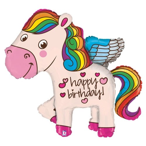 Regenbogen Pony Happy Birthday Folienballon - 114cm