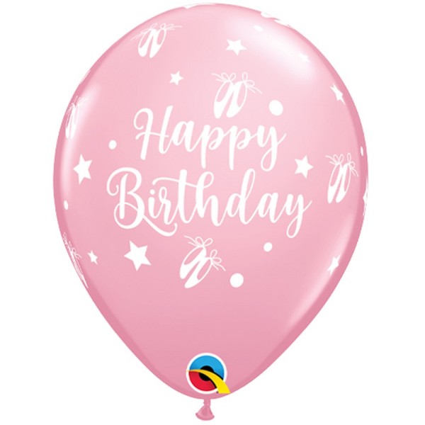 Happy Birthday Rosa Ballerina Slippers Stars 27,5cm 11 Inch Latex Luftballons Qualatex
