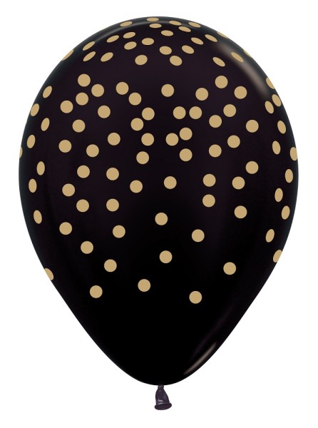 Confetti Gold Print Metallic Black 30cm 12" Latex Luftballons Sempertex