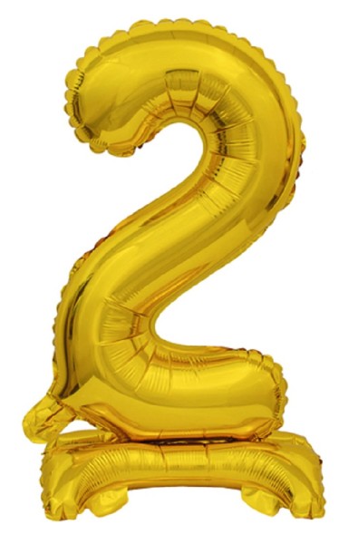 Zahl 2 mit Standfuß Gold Folienballon 38cm 15 Inch