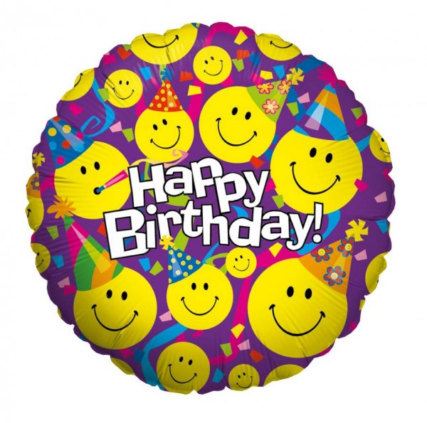 Happy Birthday Smiley Folienballon - 45cm