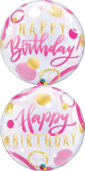 Qualatex Bubble Happy Birthday Pink und Gold Dots 56cm 22 Inch