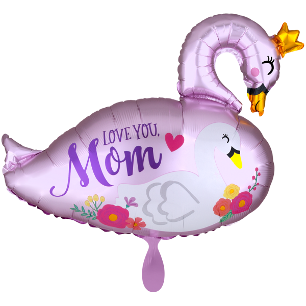 Love You Mom Mama und Baby Schwan mit Krone Folienballon 73cm 29"