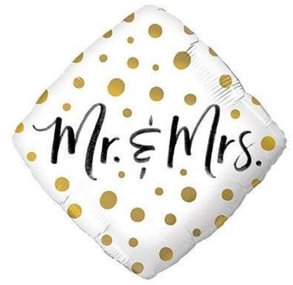Mr and Mrs Gold Dots Diamant Folienballon 46cm 18 Inch 