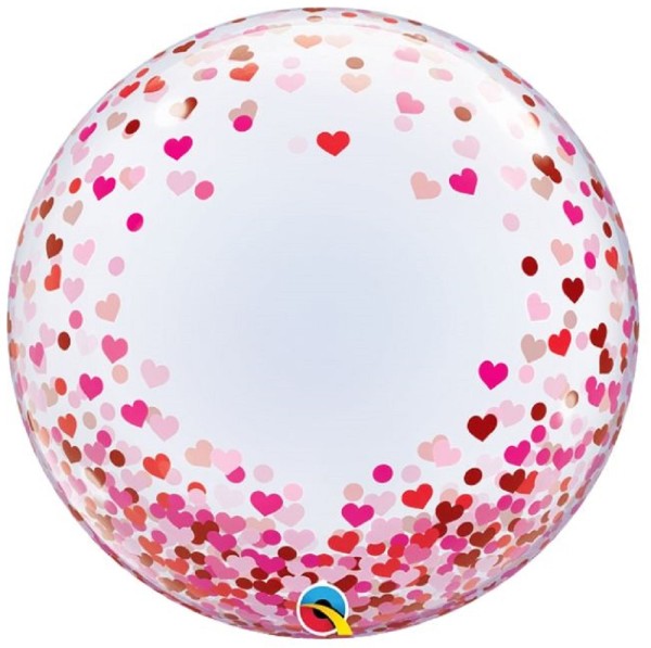 Qualatex Deco Bubble Red and Pink Confetti Hearts 24 Inch 61cm Luftballon
