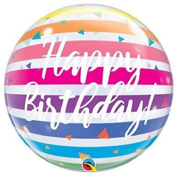Qualatex Bubble Happy Birthday Bright Rainbow Stripes 56cm 22 Inch