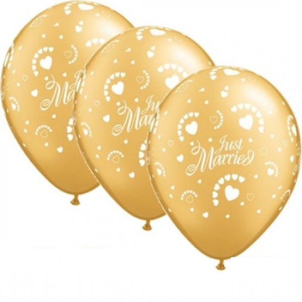 Just Married Hearts gold 27,5cm 11" Latex Luftballons Qualatex