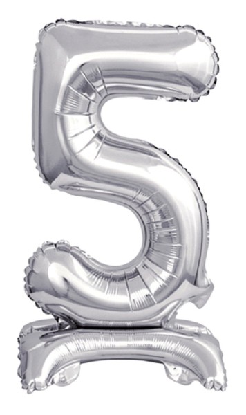 Zahl 5 mit Standfuß Silber Folienballon 38cm 15 Inch