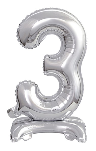 Zahl 3 mit Standfuß Silber Folienballon 38cm 15 Inch