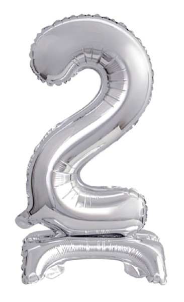 Zahl 2 mit Standfuß Silber Folienballon 38cm 15 Inch