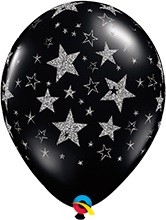 Glitter Stars & Sterne schwarz 27,5cm 11" Latex Luftballons Qualatex