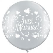Just married mit Herzen Hochzeit Diamond Clear 90cm 36" Latex Riesenluftballons Qualatex