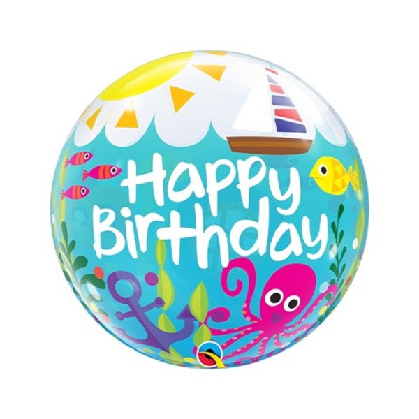 Qualatex Bubble Happy Birthday Maritime Fun 22" 56cm Luftballon