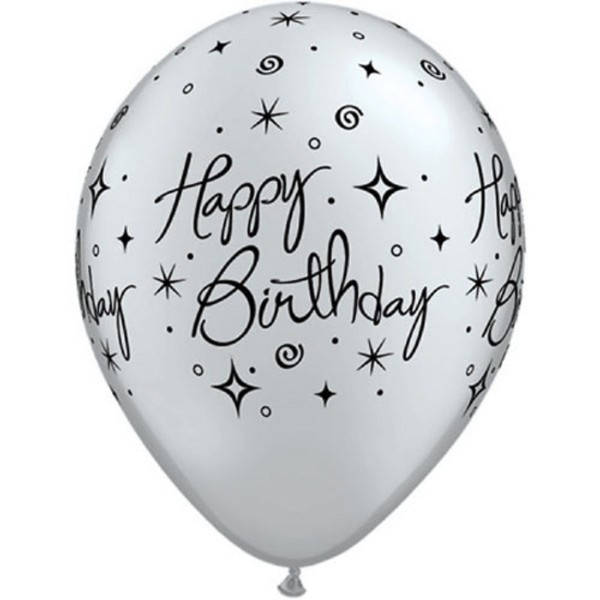 Happy Birthday Elegant Sparkles and Swirls Silver 27,5cm 11 Inch Latex Luftballons Qualatex