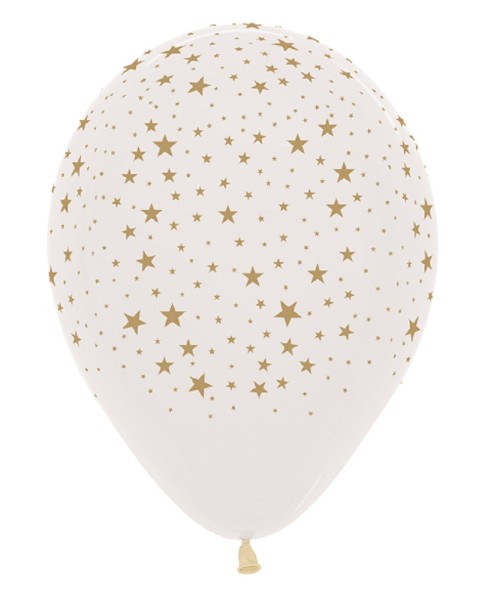 All over Stars Gold Crystal Clear 12,5cm 5" Latex Luftballons Sempertex