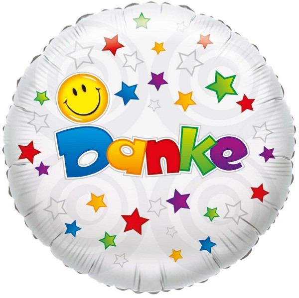 Danke mit Smiley und Sternen Folienballon 46cm 18 Inch
