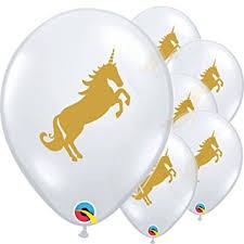 Einhorn (Unicorn) Gold 27,5cm 11" Latex Luftballons Qualatex