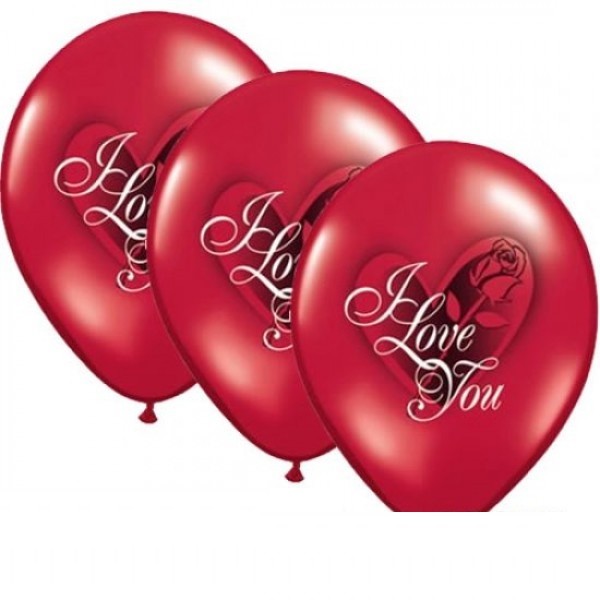 I Love You mit Rosen 27,5cm 11" Latex Luftballons Qualatex