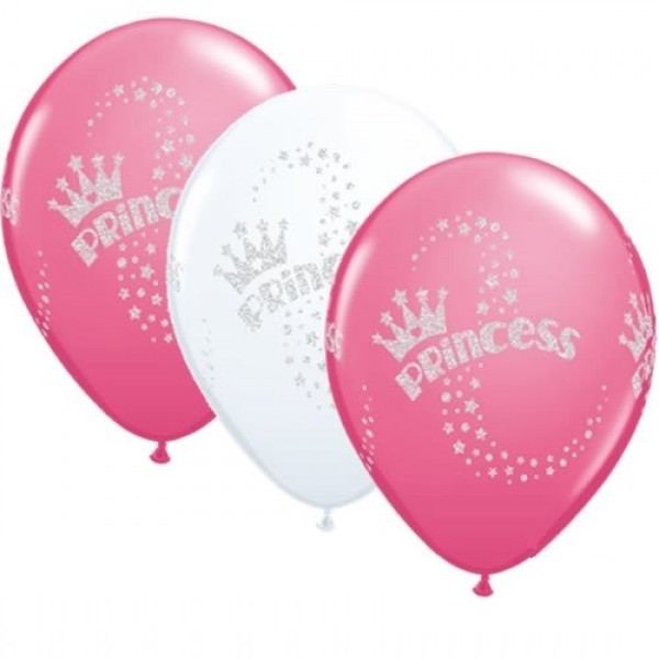 Prinzessin rosa / weiß mit Glitzer Princess 27,5cm 11" Latex Luftballons Qualatex