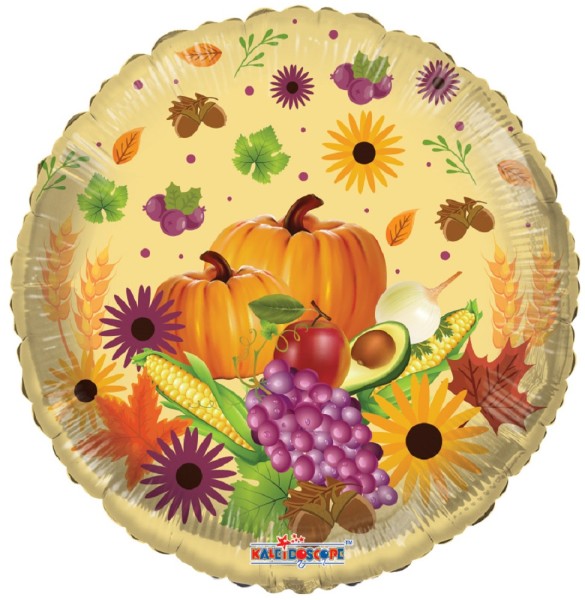 Herbstfrüchte Kürbis, Trauben, Mais, Äpfel Erntedankfest Thanksgiving Elements Folienballon 45cm 18"
