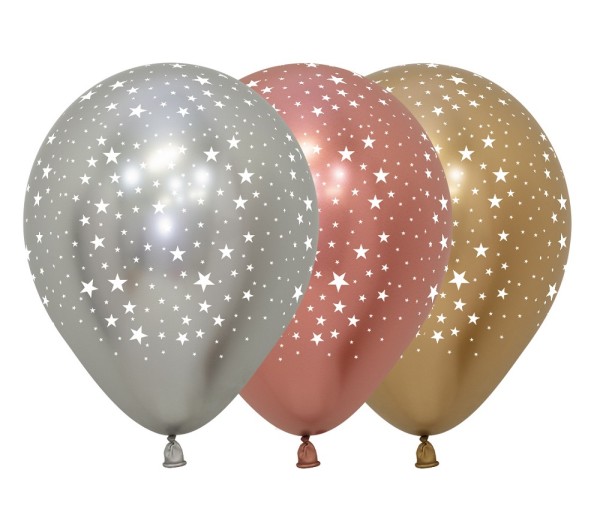All over Stars Reflex Assortment 12,5cm 5" Latex Luftballons Sempertex