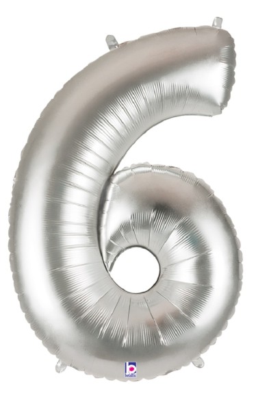 Große Folienballon Zahl 6 Silber - 101cm 40''