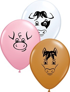 Farm Animal Faces Sortiment 12,5cm 5" Latex Luftballon Qualatex