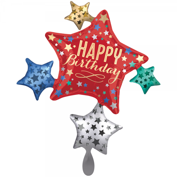 Happy Birthday Satin Star Cluster Folienballon - 88cm 54''