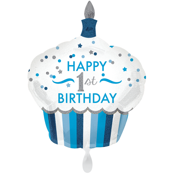 1 st Happy Birthday Muffin Blau Folienballon - 91cm 36''