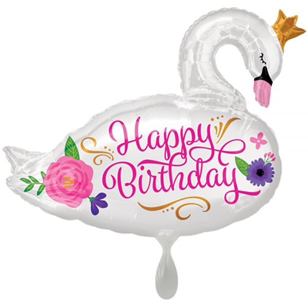 Happy Birthday Beautiful Swan Geburtstag Schwan mit Krone Folienballon - 73cm 29''