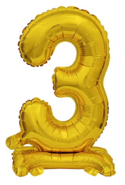 Zahl 3 mit Standfuß Gold Folienballon 38cm 15 Inch