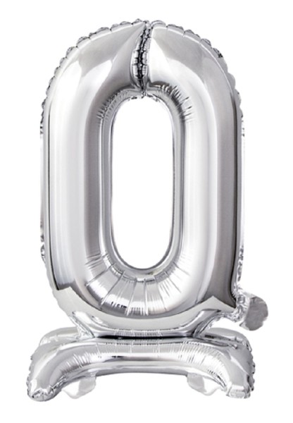 Zahl 0 mit Standfuß Silber Folienballon 38cm 15 Inch