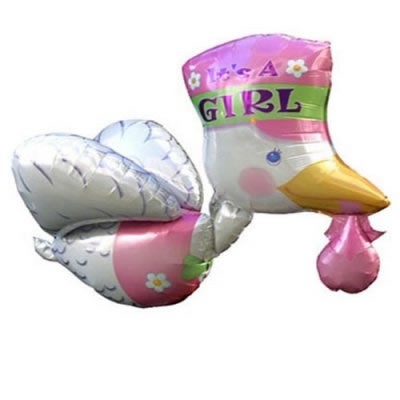 Fliegender Klapperstorch rosa Folienballon - 81cm 32"