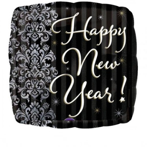 Elegant Black Happy New Year Silvester Folienballon 45cm 18"