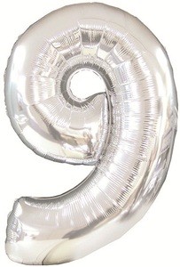 Folienballon Zahl 9 (silber) - 76,2 x 119,38 cm