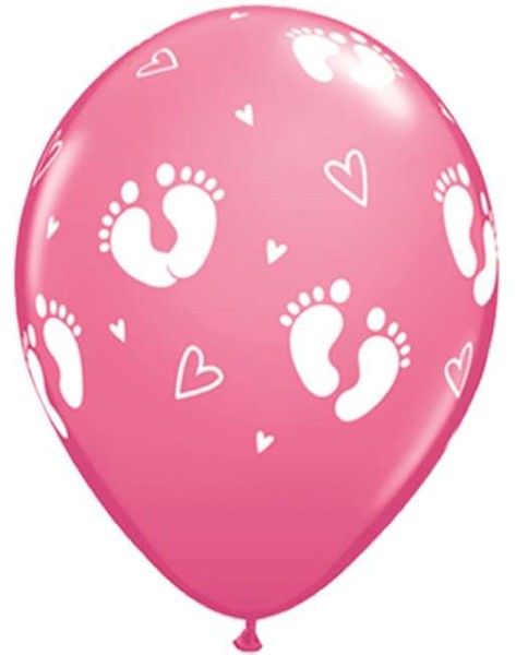 Baby Footprints and Hearts Rose 27,5cm 11 Inch Latex Luftballons Qualatex