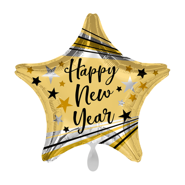 Happy New Year Bursts and Stars Stern Gold Folienballon 45cm 18''