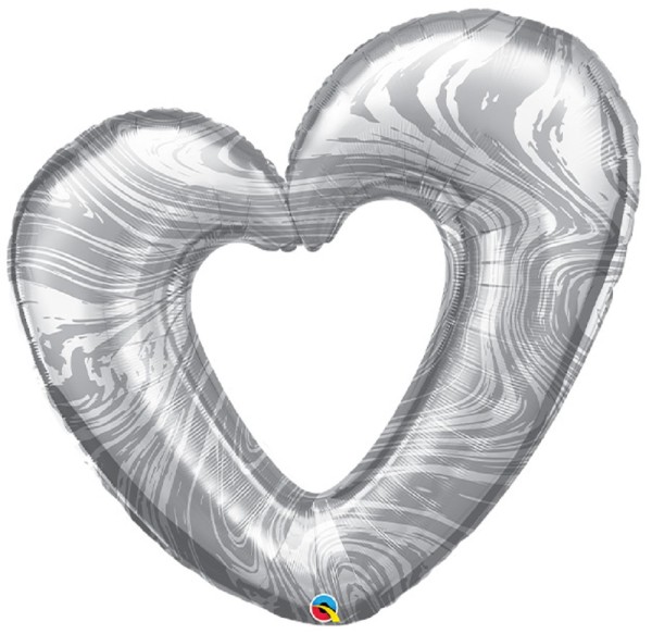 Offenes Marmor Herz Silber Folienballon 107cm 42 Inch