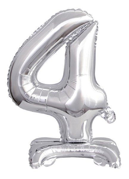 Zahl 4 mit Standfuß Silber Folienballon 38cm 15 Inch