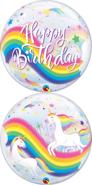 Qualatex Bubble Happy Birthday Rainbow Unicorns 56cm 22 Inc