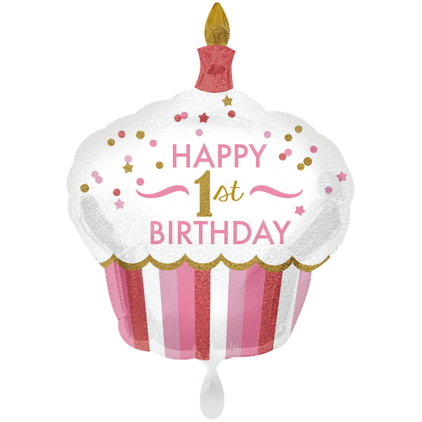 1 st Happy Birthday Muffin Rosa Folienballon - 91cm 36''