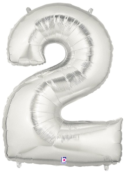 Große Folienballon Zahl 2 (silber) 101 cm 40"