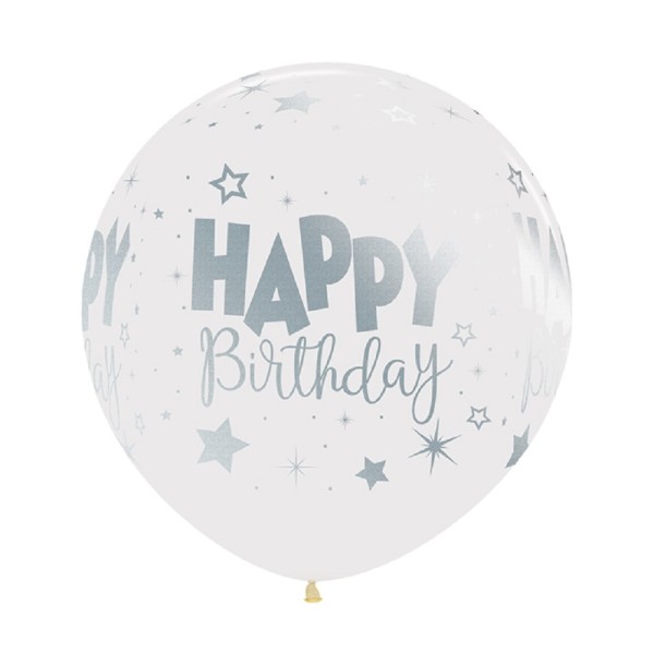Happy Birthday Fantasy Metallic Ink 390 Crystal Clear 61cm 24" Latex Luftballons Sempertex