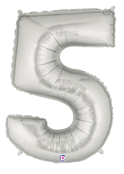 Große Folienballon Zahl 5 Silber - 101cm 40''