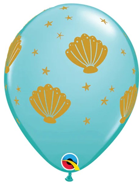 Sea Shells Caribbean Blue with Gold ink 27,5cm 11 Inch Latex Luftballons Qualatex