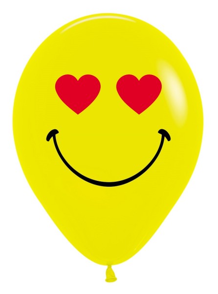 Sempertex Smile Face Heart Eyes Yellow Gelb 30cm 12 Inch Latex Luftballons
